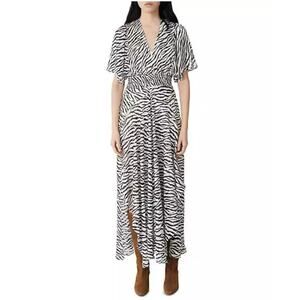 Maje Rachelle Shirred Zebra Print‎ Jacquard Maxi Dress Size 34 XS